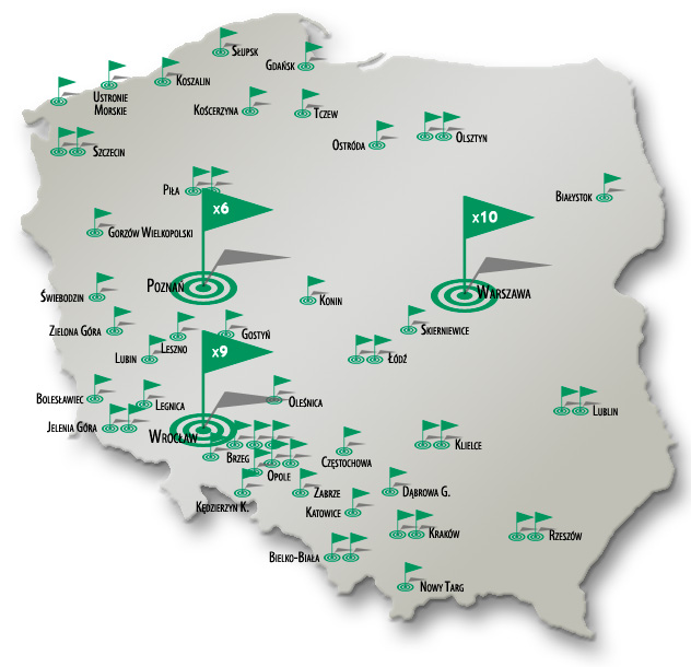Mapa Polski prezentuąca wyróżnione zakłady Znakiem Jakości